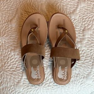 Sorel Ella II Easy Women's Tan Suede Leather Thong Flip Flop Sandal Size US 7.5
